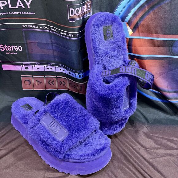 UGG Disco Slide Slippers Soft Fluffy Shoes Sandals Purple Men's Size 11 - OOS